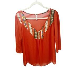 Yoyo 5 Boho Chic Woodland Fairy Blouse w/Bronze Sheer Lightweight Fabric sz S/M